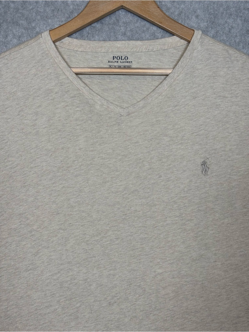 Polo Ralph Lauren Classic Fit V-Neck T-Shirt-Heathered Oatmeal/Beige-Men Size XL